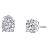 10K White Gold Real Diamond Unisex 6.5mm 4 Prong Round Stud Earrings 1/3 CT