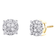 10K Yellow Gold Genuine Diamond Unisex 8.5mm 4 Prong Round Stud Earrings 3/4 CT