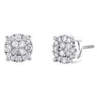 10K White Gold Genuine Diamond Unisex 8.5mm 4 Prong Round Stud Earrings 3/4 CT