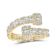 10K Yellow Gold Real Baguette Diamond Womens Eternity Square Cuff Band Ring 1 CT