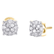 10K Yellow Gold Genuine Diamond Unisex 7mm 4 Prong Round Stud Earrings 1/2 CT