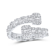 10K White Gold Real Baguette Diamond Women's Eternity Square Cuff Band Ring 1 CT