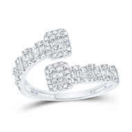 10K White Gold Real Baguette Diamond Women's Bypass Square Cuff Band Ring 1/2 CT