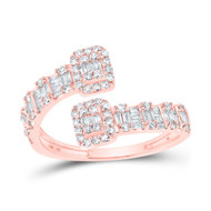 10K Rose Gold Real Baguette Diamond Women's Bypass Square Cuff Band Ring 1/2 CT