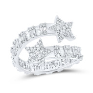 10K White Gold Real Baguette Diamond Women's Eternity Star Cuff Band Ring 1 CT