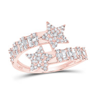 10K Rose Gold Real Baguette Diamond Women's Bypass Star Cuff Band Ring 5/8 CT