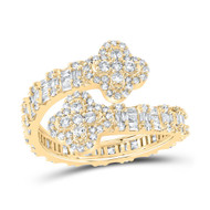 10K Yellow Gold Baguette Diamond Women's Eternity Quatrefoil Cuff Band Ring 1 CT