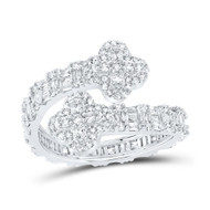 10K White Gold Baguette Diamond Women's Eternity Quatrefoil Cuff Band Ring 1 CT