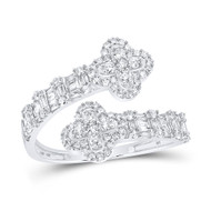 10K White Gold Baguette Diamond Women's Bypass Quatrefoil Cuff Band Ring 3/4 CT