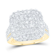 10K Yellow Gold Genuine Diamond Women's Cluster Tiered Square Cocktail Ring 3 CT