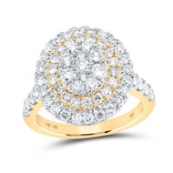 10K Yellow Gold Genuine Diamond Women's Domed Double Round Halo Ring 1.88 CT