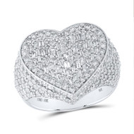 10K White Gold Genuine Baguette Diamond Women's Cluster Big Heart Ring 2.75 CT