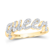 10K Yellow Gold Real Diamond Women's Cursive "QUEEN" Band Right Hand Ring 1/5 CT