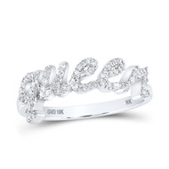10K White Gold Real Diamond Women's Cursive "QUEEN" Band Right Hand Ring 1/5 CT