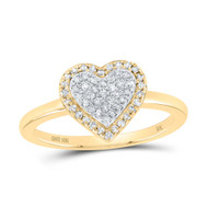 10K Yellow Gold Real Round Diamond Women's Cluster Heart Halo Band Ring 1/4 CT