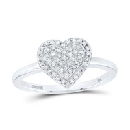 10K White Gold Genuine Round Diamond Women's Cluster Heart Halo Band Ring 1/4 CT