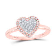 10K Rose Gold Genuine Round Diamond Women's Cluster Heart Halo Band Ring 1/4 CT