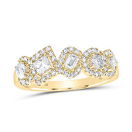 10K Yellow Gold Round Princess Emerald & Oval Cut Diamond Halo Band Ring 3/4 CT
