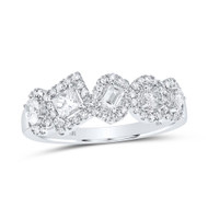 10K White Gold Round Princess Emerald & Oval Cut Diamond Halo Band Ring 3/4 CT