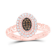 10K Rose Gold Brown Diamond Women's Swirling Band Double Oval Halo Ring 1/4 CT