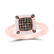 10K Rose Gold Brown Diamond Womens Cluster Swirling Band Square Halo Ring 1/4 CT