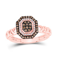 10K Rose Gold Brown Diamond Women's Swirl Band Double Octagon Halo Ring 1/4 CT