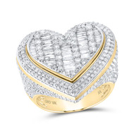 10K Yellow Gold Baguette Diamond Women's Domed Heart Halo Cocktail Ring 2.63 CT
