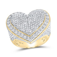 10K Yellow Gold Real Diamond Women's Domed Cluster Pave Heart Cocktail Ring 3 CT