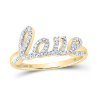 10K Yellow Gold Real Diamond Women's Cursive "LOVE" Band Right Hand Ring 1/4 CT