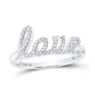10K White Gold Real Diamond Women's Cursive "LOVE" Band Right Hand Ring 1/4 CT