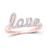 10K Rose Gold Real Diamond Women's Cursive "LOVE" Band Right Hand Ring 1/4 CT