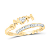10K Yellow Gold Genuine Round Diamond Women's Heart w/ MOM Bypass Ring 1/12 CT