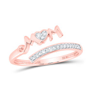 10K Rose Gold Genuine Round Diamond Women's Heart w/ MOM Bypass Ring 1/12 CT
