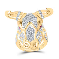 10K Yellow Gold Natural Ruby & Diamond Bull Statement Pinky Ring Band 3.50 CT.