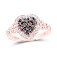 10K Rose Gold Real Round Diamond Women's Cluster Heart Halo Cocktail Ring 1/2 CT