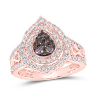 10K Rose Gold Brown Diamond Women's Infinity & Double Teardrop Halo Ring 7/8 CT
