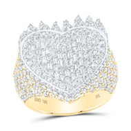 10K Yellow Gold Baguette Diamond Womens Cluster Flaming Heart Cocktail Ring 3 CT