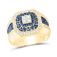 10K Yellow Gold Blue Diamond Square Tier Frame Pinky Ring 17mm Band 1.31 CT.