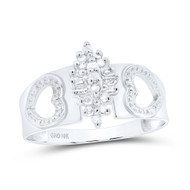 10K White Gold Diamond Womens Double Heart Marquise Cluster Cocktail Ring 1/8 CT