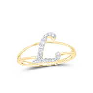 10K Yellow Gold Round Diamond Letter / Initital "L" Splilt Shank Ring 1/8 CT.