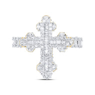 10K Yellow Gold Round & Baguette Diamond Cross Right Hand Cocktail Ring 7/8 CT.