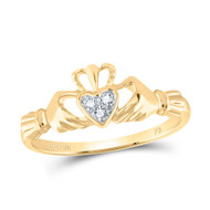 10K Yellow Gold Genuine Round Diamond Women's Love Claddagh Heart Ring 0.02 CT