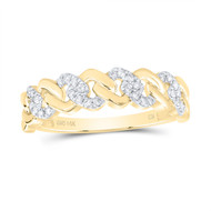 14K Yellow Gold Diamond Miami Cuban Link 5mm Fancy Band Right Hand Ring 1/6 CT.