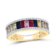 14K Yellow Gold Baguette Natural Multi-Color Gemstone & Diamond 6mm Ring 2.25 CT