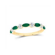10K Yellow Gold Real Diamond & Emerald Gemstone Anniversary Wedding Band 1/10 CT