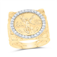 10K Yellow Gold Round Diamond Centenario Statement Nugget Ore Pinky Ring 5/8 CT.