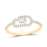 10K Yellow Gold Genuine Round Cut Diamond Women's Paper Clip Right Hand Statement Ring 1/5 Ct.