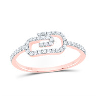 10K Rose Gold Genuine Round Cut Diamond Women's Paper Clip Right Hand Statement Ring 1/5 Ct.