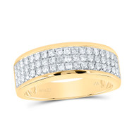 14K Yellow Gold Round Diamond 3 Row Statement Wedding Anniversary Band Ring 1 CT