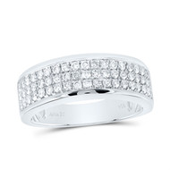 14K White Gold Round Diamond 3 Row Statement Wedding Anniversary Band Ring 1 CT